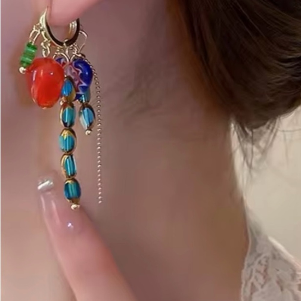 Colorful Beaded Dangle Earrings M Bohemian Earclip Earrings